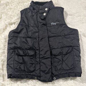 Roxy womens black puffer vest M cropped black logo view measurments